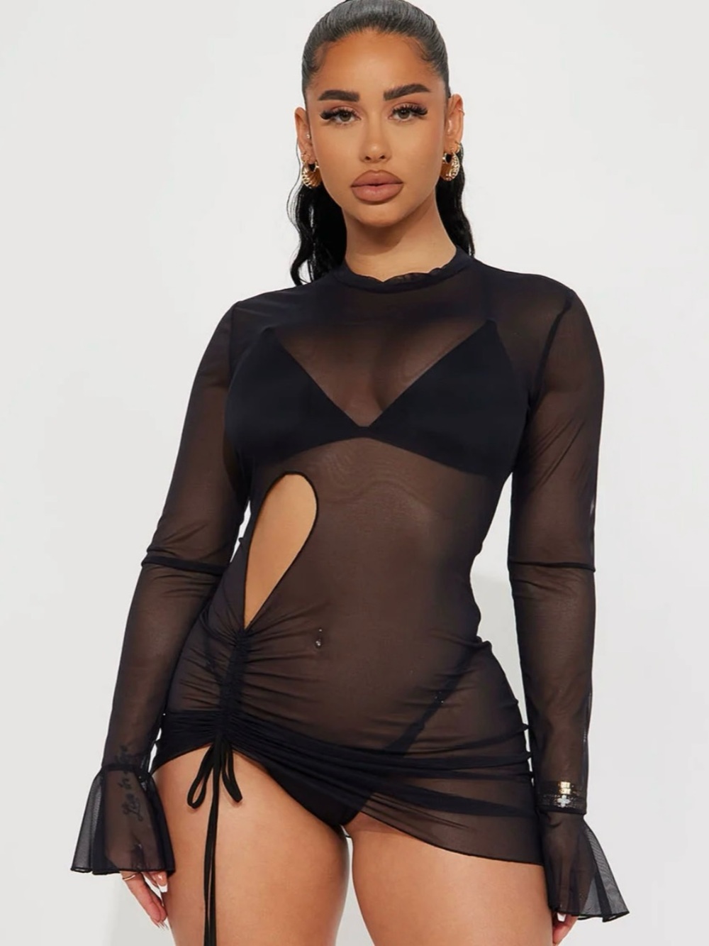 Fashion Nova Olivia Cut Out Mesh Cover Up Dress